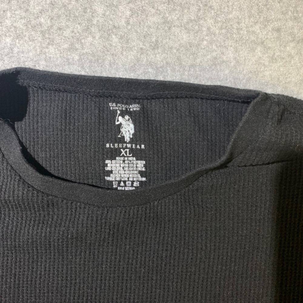 U.S. Polo Sleepwear Top‎ Mens XL Black Thermal Waffle Knit Long Sleeve Shirt - Picture 3 of 11